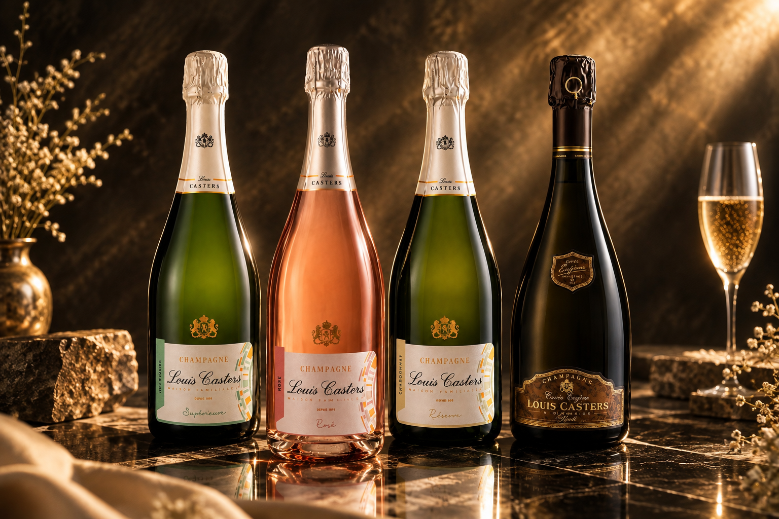 Les quatre cuvées Louis Casters : Supérieure, Rosé, Réserve et Eugène